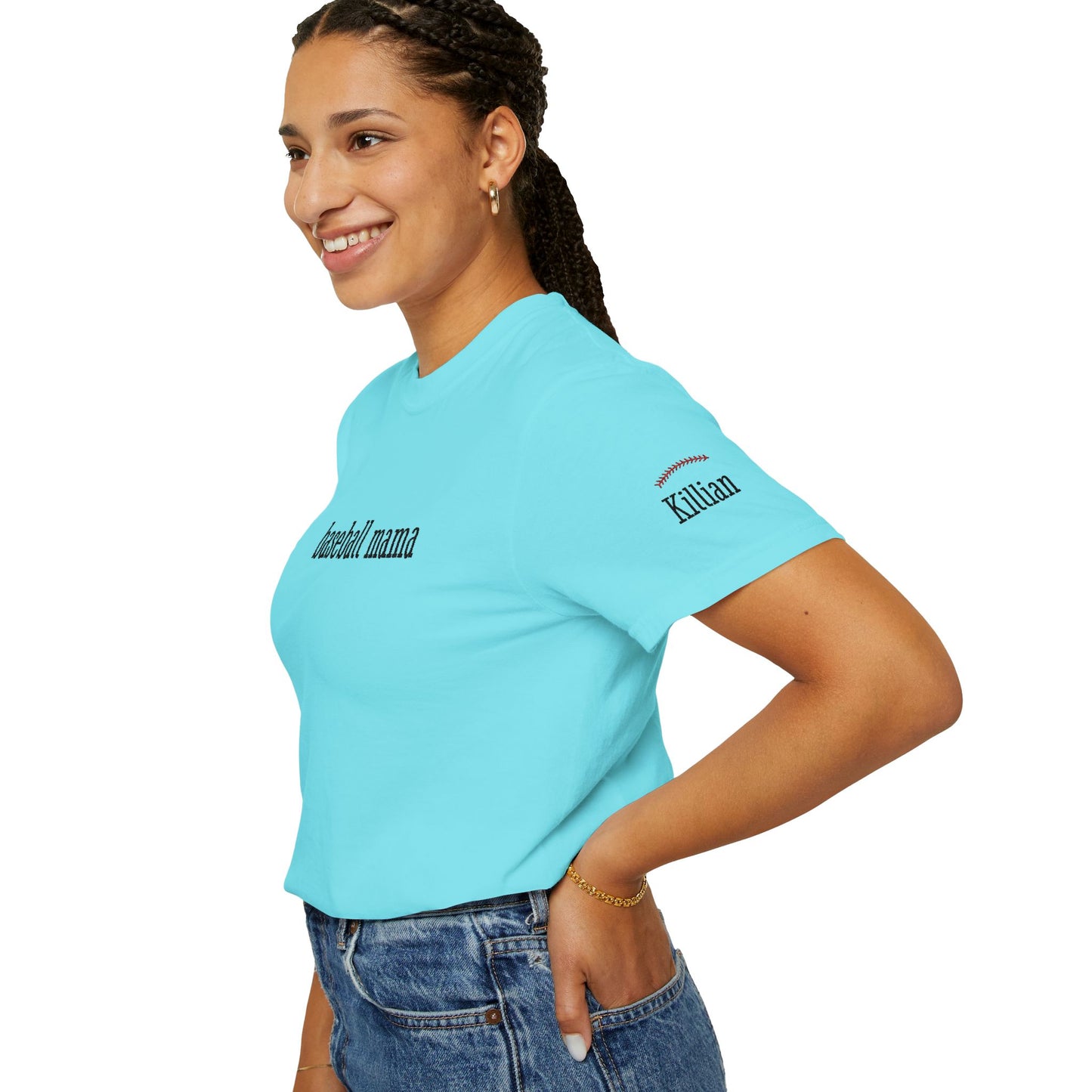 Baseball Mama Custom Name Embroidery T-Shirt - Baseball Mom Gift