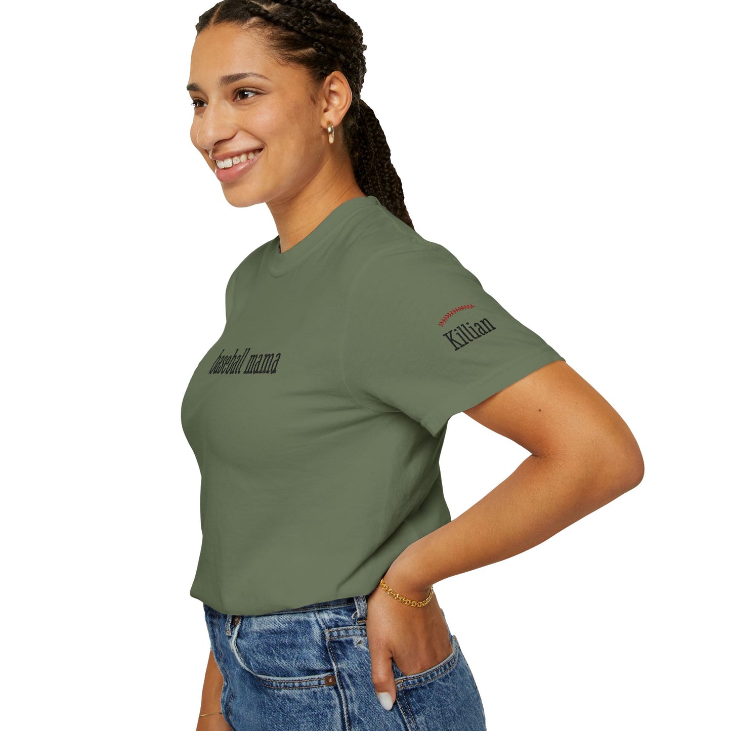 Baseball Mama Custom Name Embroidery T-Shirt - Baseball Mom Gift