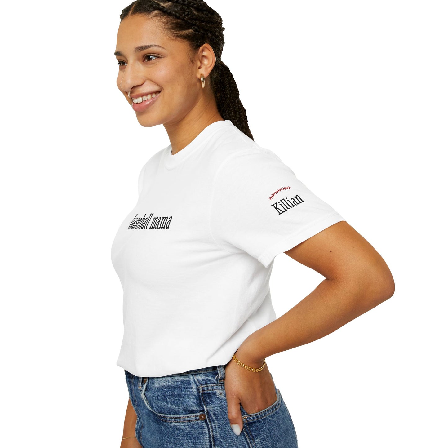 Baseball Mama Custom Name Embroidery T-Shirt - Baseball Mom Gift
