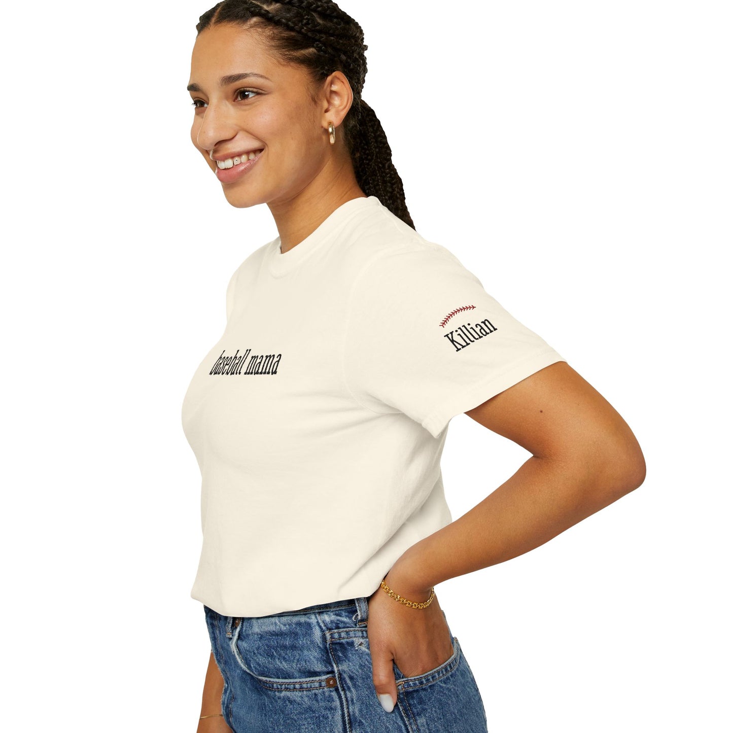 Baseball Mama Custom Name Embroidery T-Shirt - Baseball Mom Gift