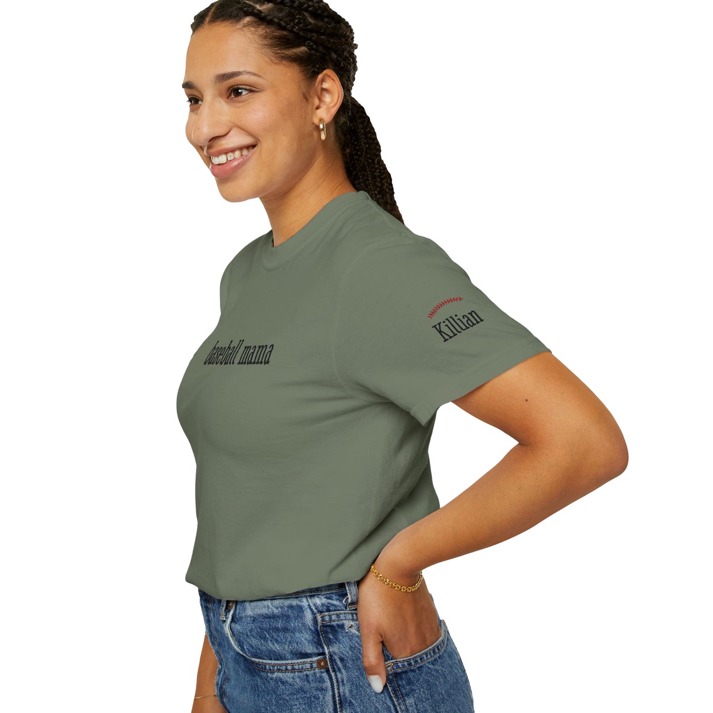 Baseball Mama Custom Name Embroidery T-Shirt - Baseball Mom Gift