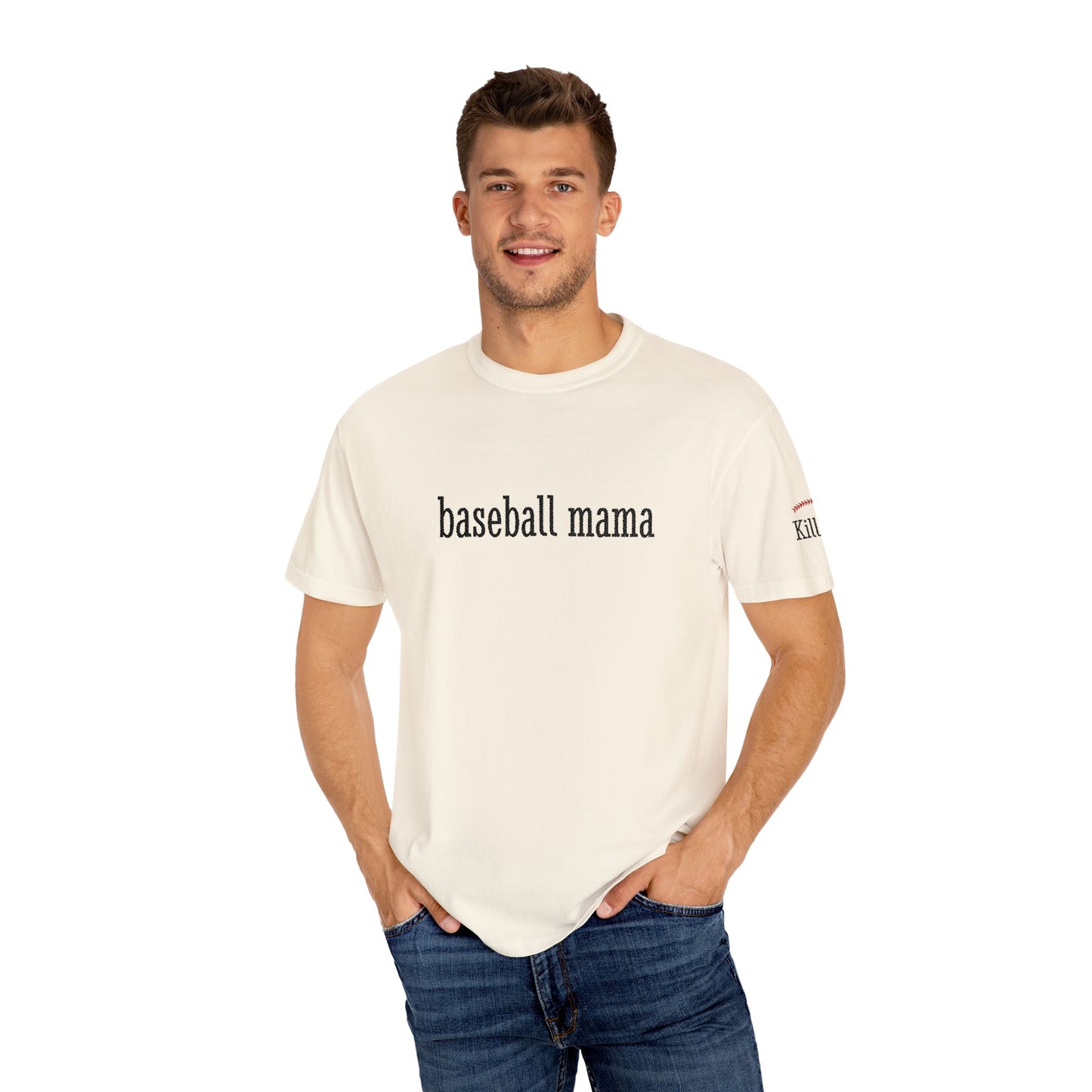 Baseball Mama Custom Name Embroidery T-Shirt - Baseball Mom Gift