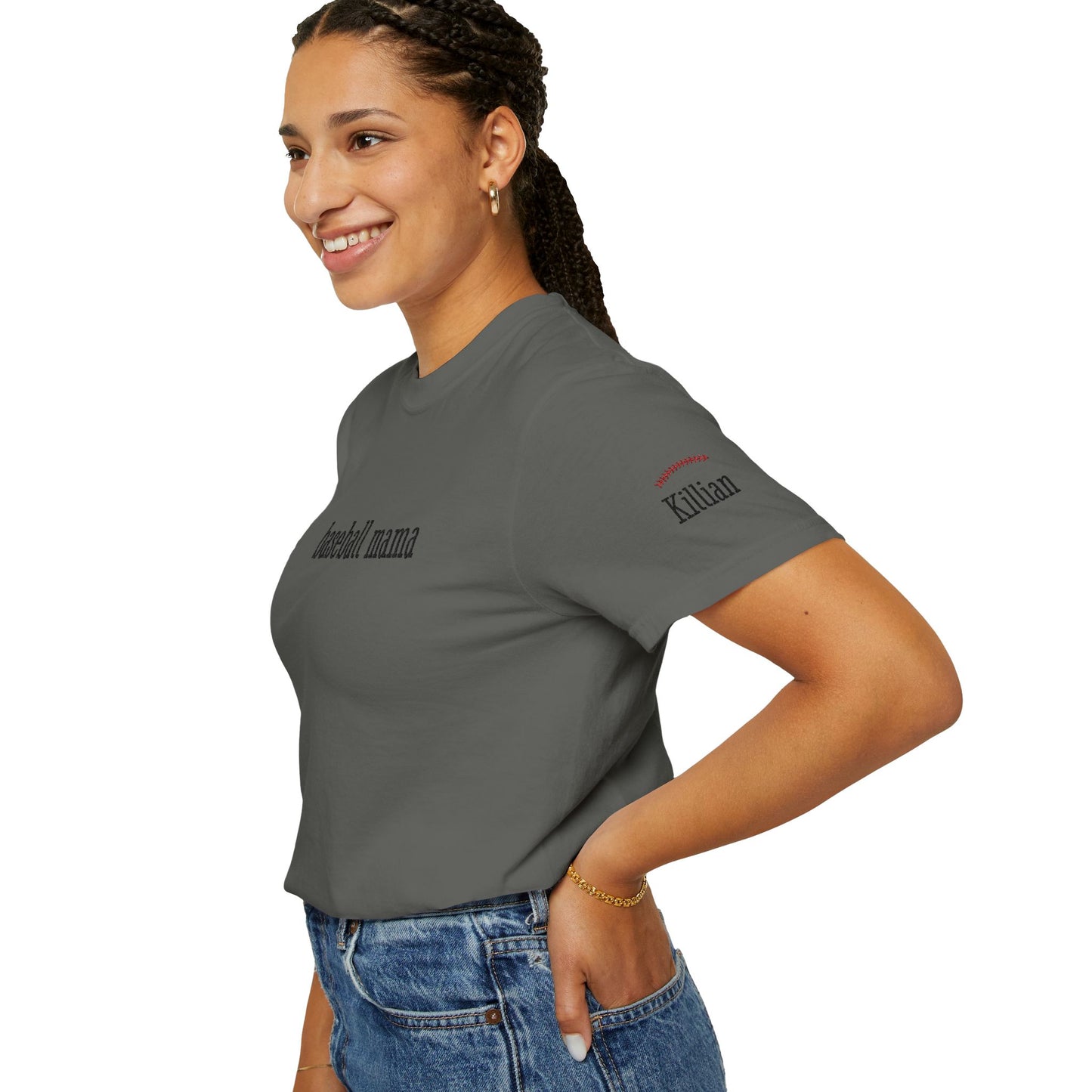 Baseball Mama Custom Name Embroidery T-Shirt - Baseball Mom Gift