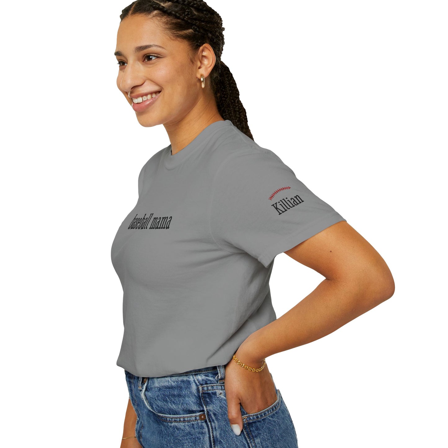 Baseball Mama Custom Name Embroidery T-Shirt - Baseball Mom Gift