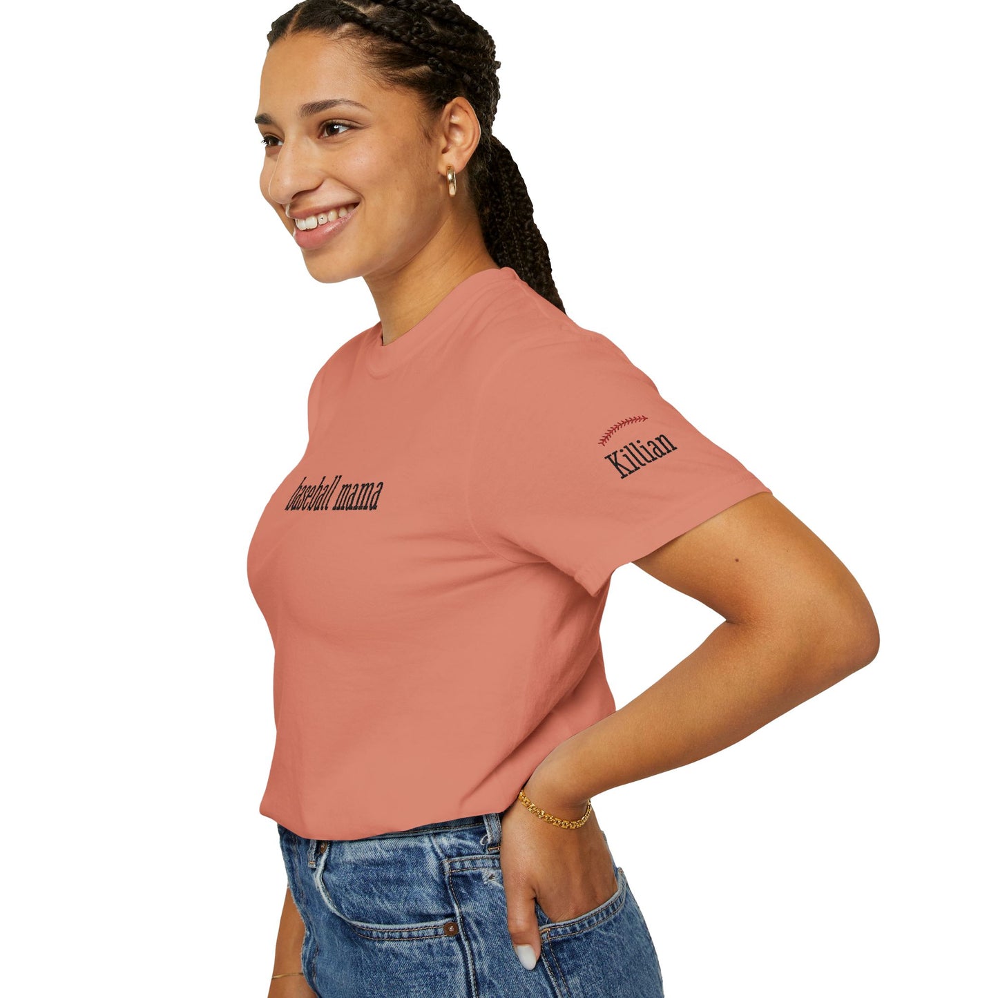 Baseball Mama Custom Name Embroidery T-Shirt - Baseball Mom Gift