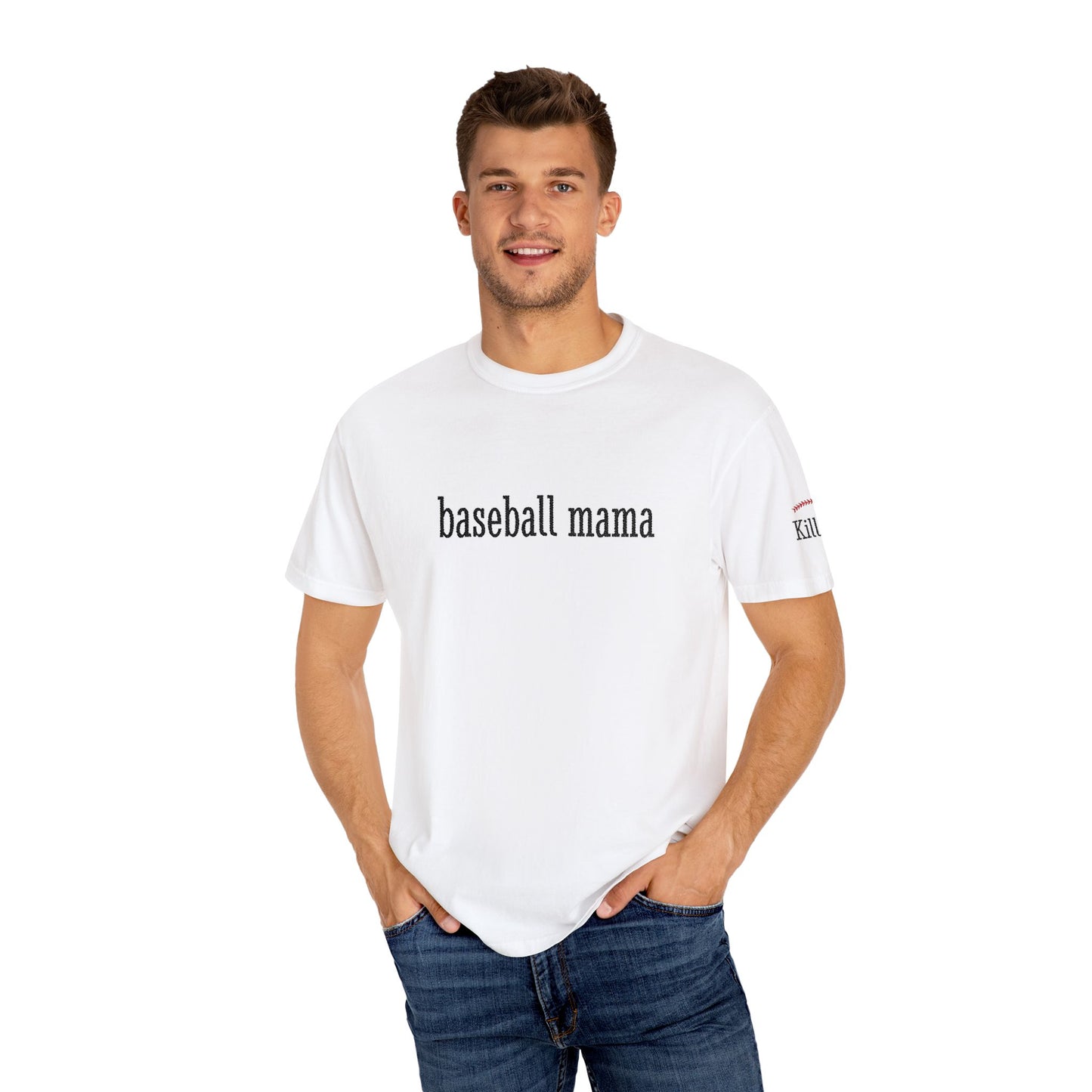 Baseball Mama Custom Name Embroidery T-Shirt - Baseball Mom Gift