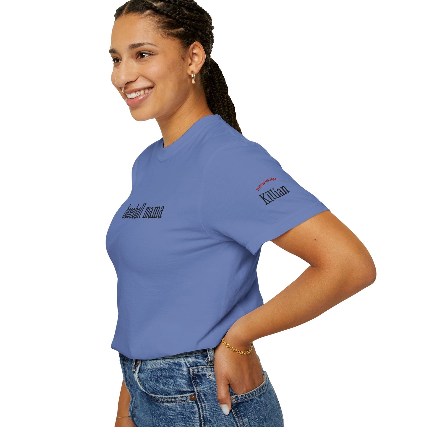 Baseball Mama Custom Name Embroidery T-Shirt - Baseball Mom Gift