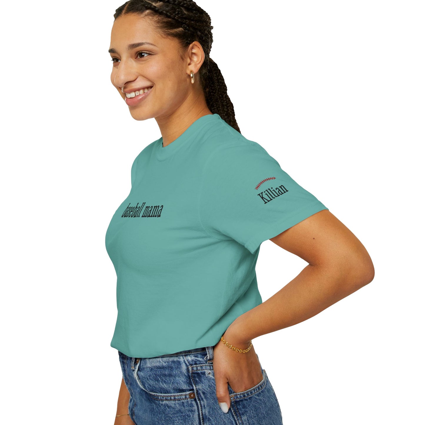 Baseball Mama Custom Name Embroidery T-Shirt - Baseball Mom Gift