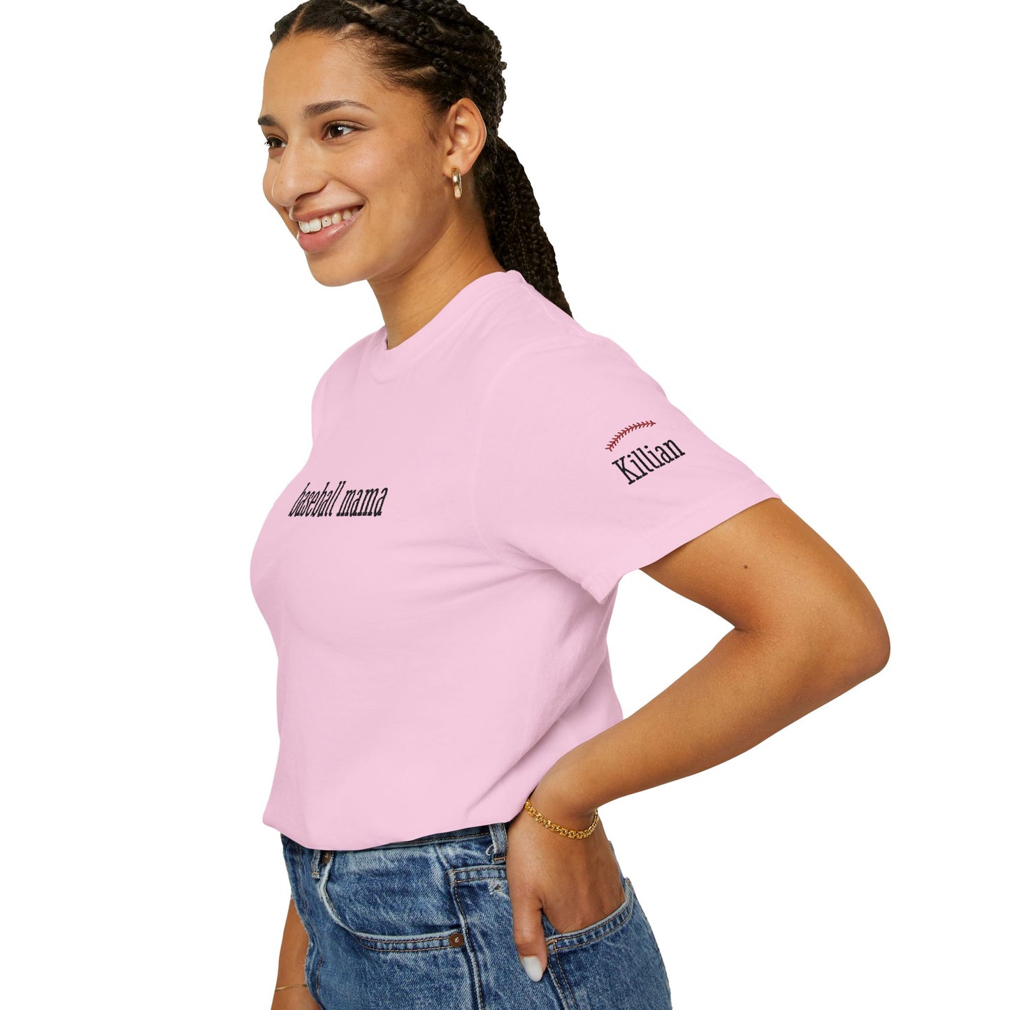 Baseball Mama Custom Name Embroidery T-Shirt - Baseball Mom Gift
