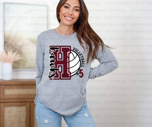 Glitter Mascot Volleyball Softstyle Tee Shirt - Personalized DTF Comfort Colors Shirt