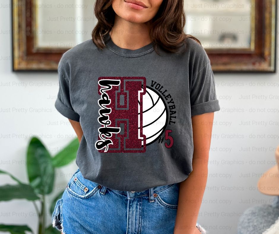 Glitter Mascot Volleyball Softstyle Tee Shirt - Personalized DTF Comfort Colors Shirt