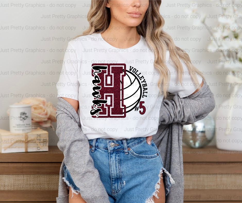 Glitter Mascot Volleyball Softstyle Tee Shirt - Personalized DTF Comfort Colors Shirt