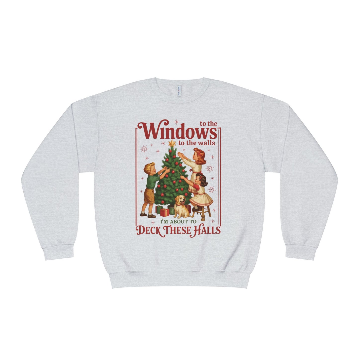 Holiday Crewneck Sweatshirt — "Deck These Halls" Vintage Christmas Tree Design