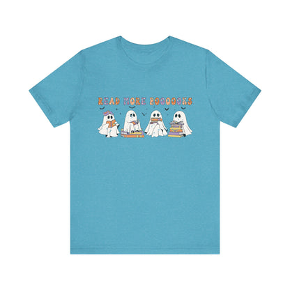Cute Reading Ghosts Tee, Unisex Jersey Short Sleeve Tee, Halloween Costume, Book Lover Gift, Cozy Casual Wear, Spooky Book Shirt