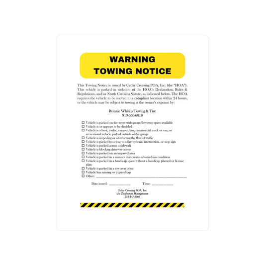 HOA Towing Notice (Removable)