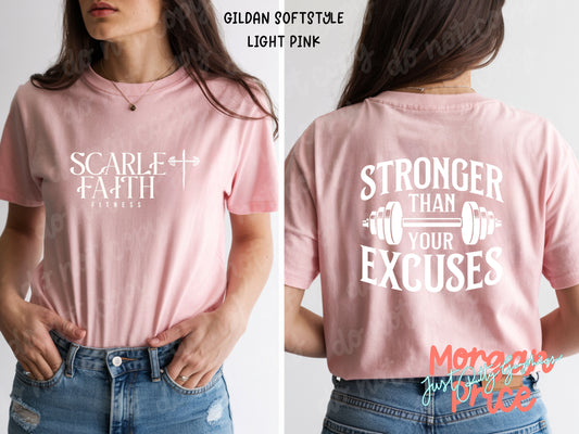Scarlet Faith Fitness “Stronger than Your Excuses” Christian Gym T-Shirt | Faith-Based Workout Tee | Unisex Graphic Shirt
