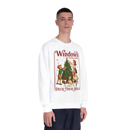 Holiday Crewneck Sweatshirt — "Deck These Halls" Vintage Christmas Tree Design