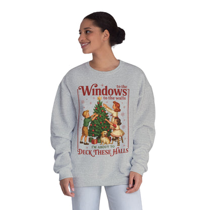 Holiday Crewneck Sweatshirt — "Deck These Halls" Vintage Christmas Tree Design