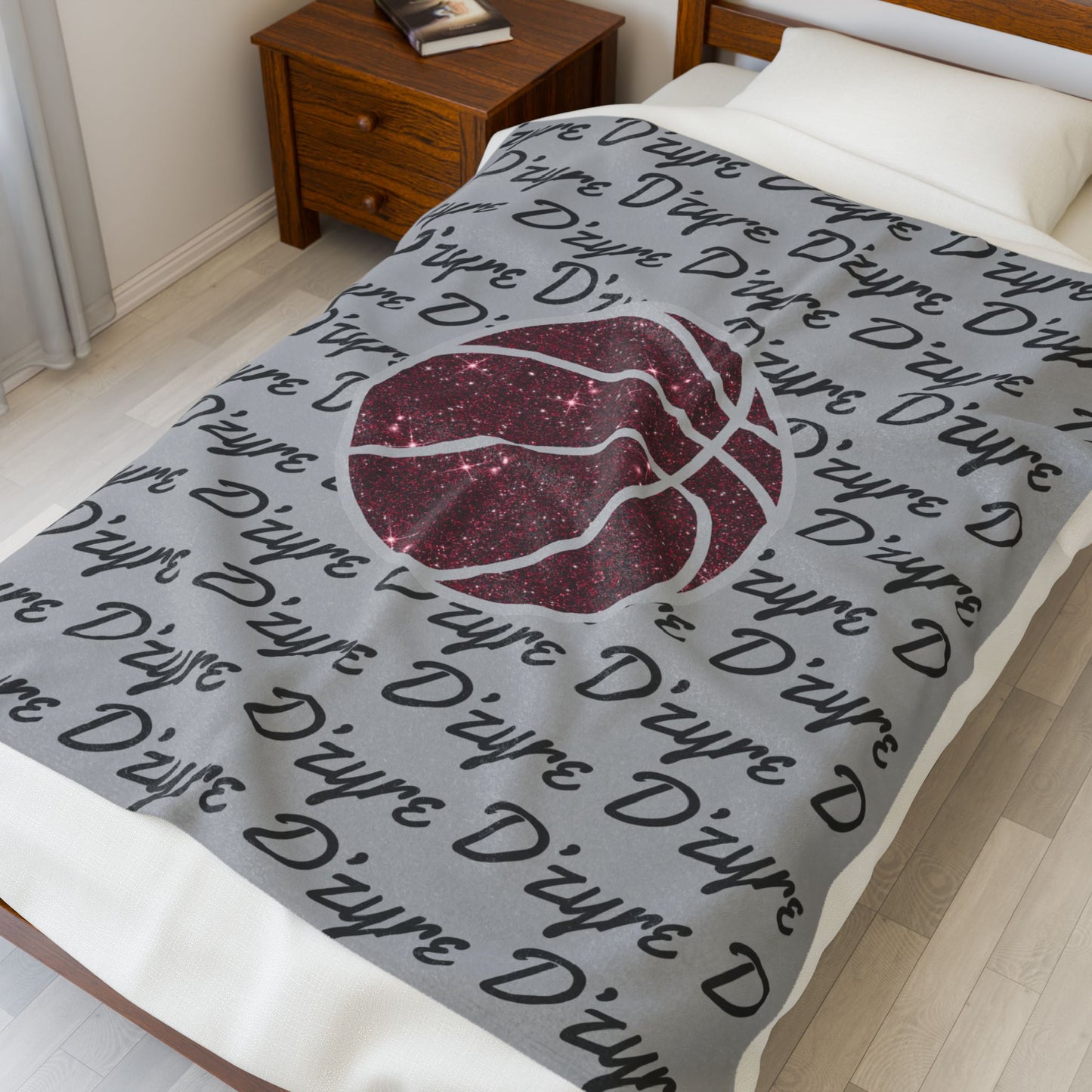Basketball Name Pattern Velveteen Plush Blanket — Personalized D'zyre Design