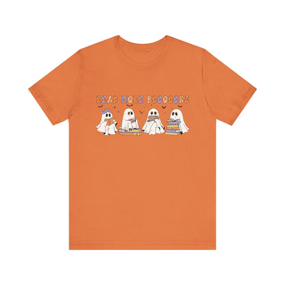Cute Reading Ghosts Tee, Unisex Jersey Short Sleeve Tee, Halloween Costume, Book Lover Gift, Cozy Casual Wear, Spooky Book Shirt