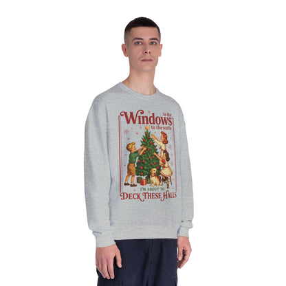 Holiday Crewneck Sweatshirt — "Deck These Halls" Vintage Christmas Tree Design