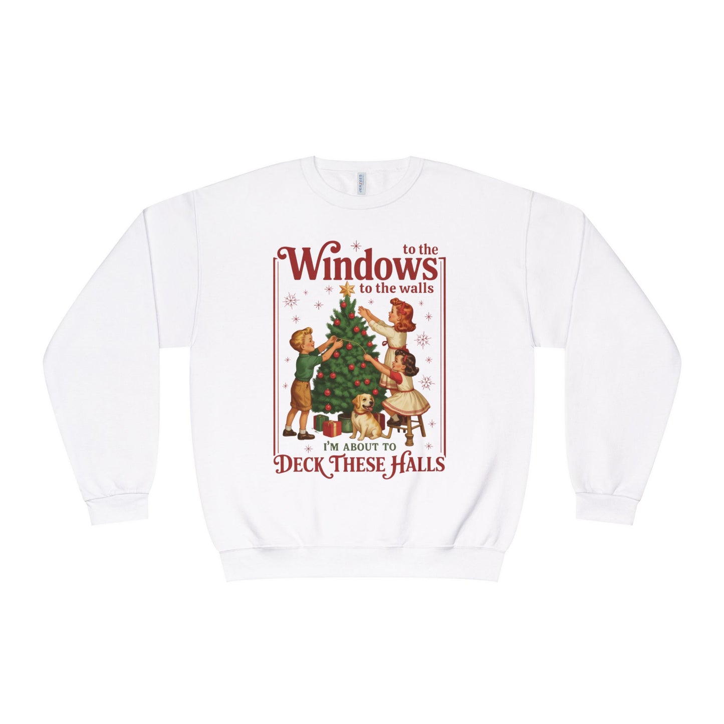 Holiday Crewneck Sweatshirt — "Deck These Halls" Vintage Christmas Tree Design