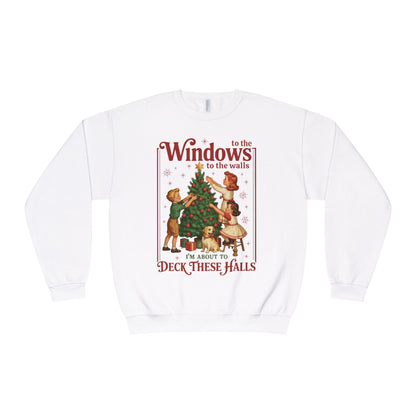 Holiday Crewneck Sweatshirt — "Deck These Halls" Vintage Christmas Tree Design
