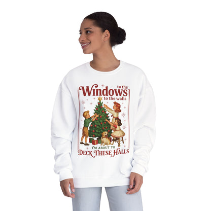 Holiday Crewneck Sweatshirt — "Deck These Halls" Vintage Christmas Tree Design