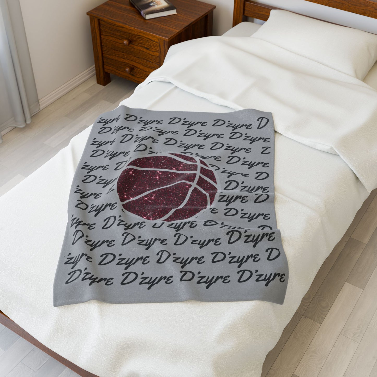 Basketball Name Pattern Velveteen Plush Blanket — Personalized D'zyre Design