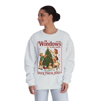 Holiday Crewneck Sweatshirt — "Deck These Halls" Vintage Christmas Tree Design