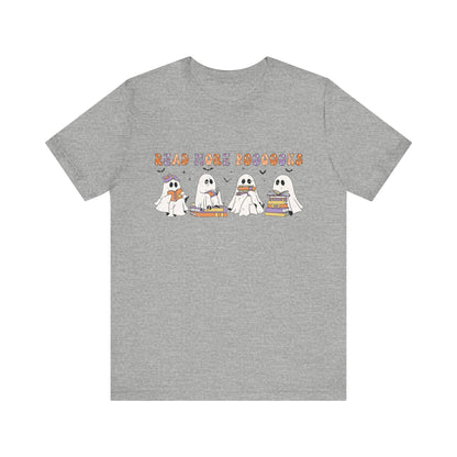 Cute Reading Ghosts Tee, Unisex Jersey Short Sleeve Tee, Halloween Costume, Book Lover Gift, Cozy Casual Wear, Spooky Book Shirt