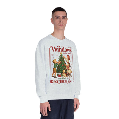 Holiday Crewneck Sweatshirt — "Deck These Halls" Vintage Christmas Tree Design