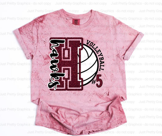 Glitter Mascot Volleyball Softstyle Tee Shirt - Personalized DTF Comfort Colors Shirt