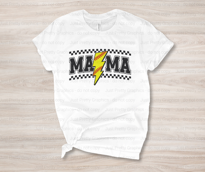 Softball Baseball Lightning Bolt MAMA Softstyle T-shirt - Personalized Comfort Colors Direct to Film Shirt