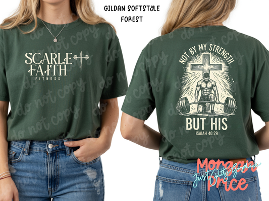 Scarlet Faith Fitness “Not by My Strength but His” Circle Christian Gym T-Shirt | Faith-Based Workout Tee | Unisex Graphic Shirt (Copy)