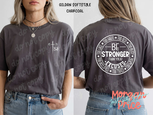 Scarlet Faith Fitness “Be Stronger than Your Excuses” Circle Christian Gym T-Shirt | Faith-Based Workout Tee | Unisex Graphic Shirt